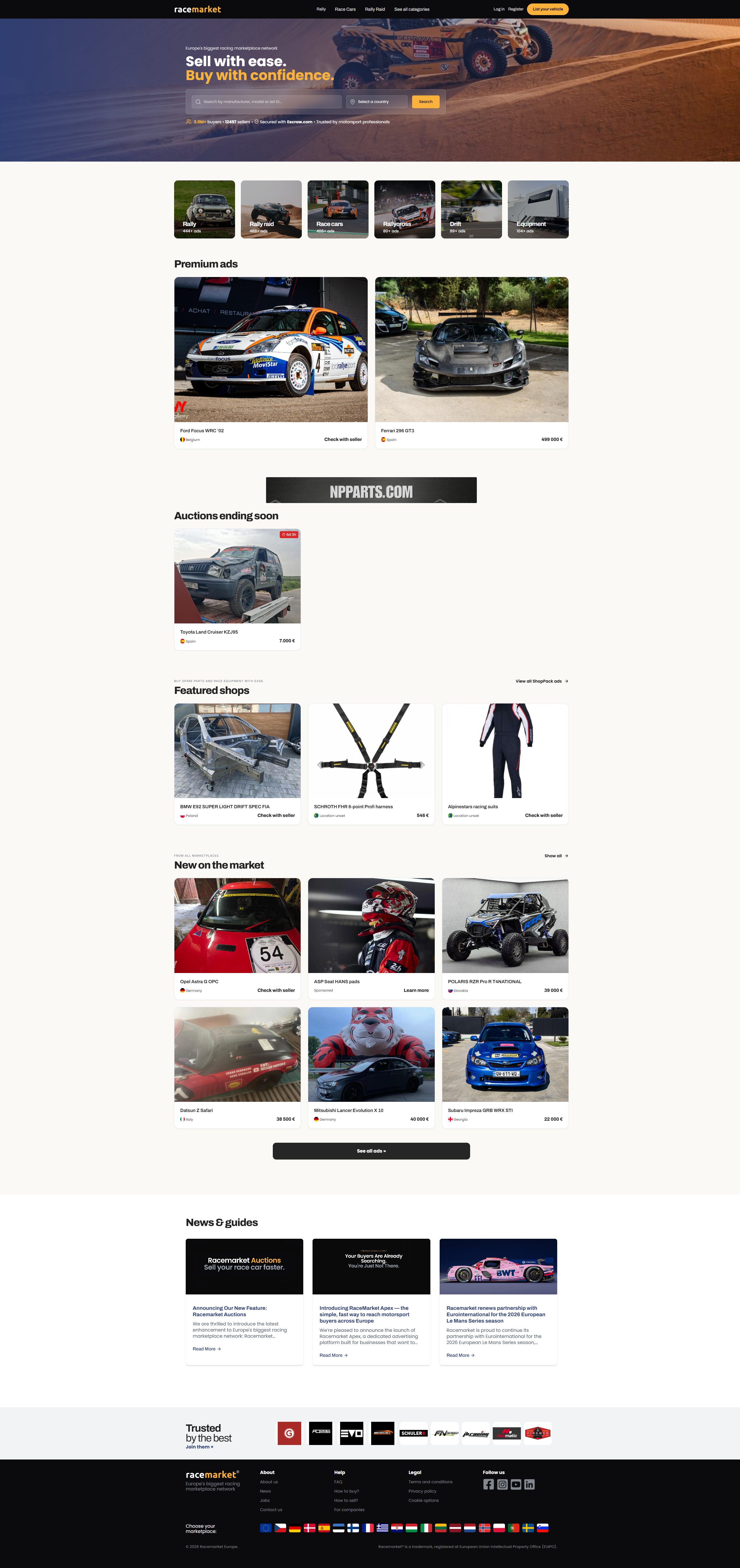 Racemarket homepage mockup with featured banner slot